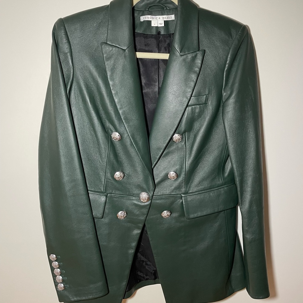 Veronica Beard Green 100% lamb leather Dickey jacket